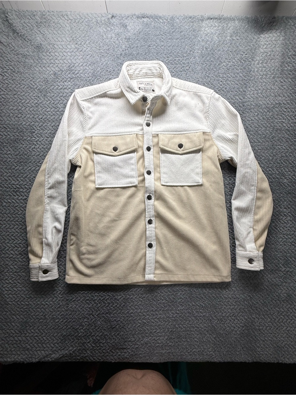 Two-Tone Corduroy Button-Down Shirt in Cream and Tan